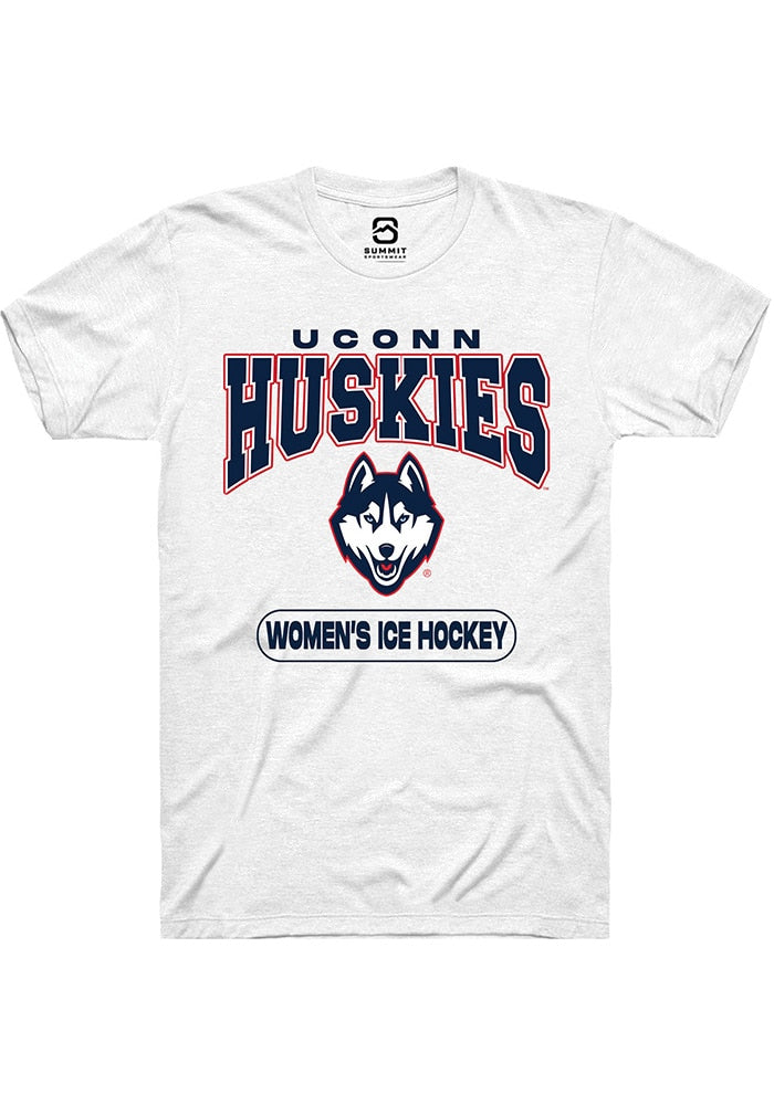 UConn Huskies Unisex Womens Ice Hockey White Short Sleeve T-Shirt
