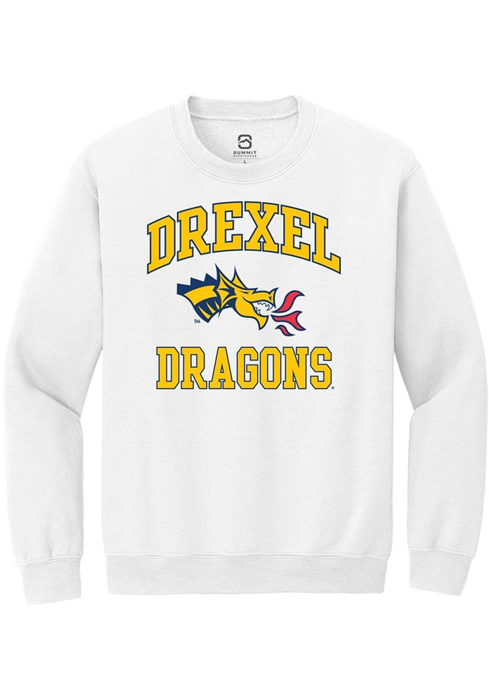 Drexel Dragons Mens White No 1 Neutral Long Sleeve Crew Sweatshirt