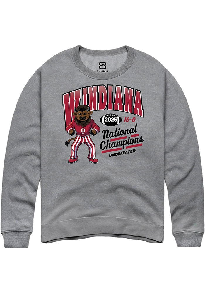 Indiana Hoosiers Unisex Graphite Heather Windiana Arch 2025 National Champions Crew Sweatshirt
