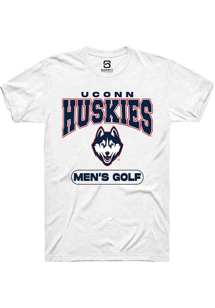 UConn Huskies Unisex Mens Golf White Short Sleeve T-Shirt