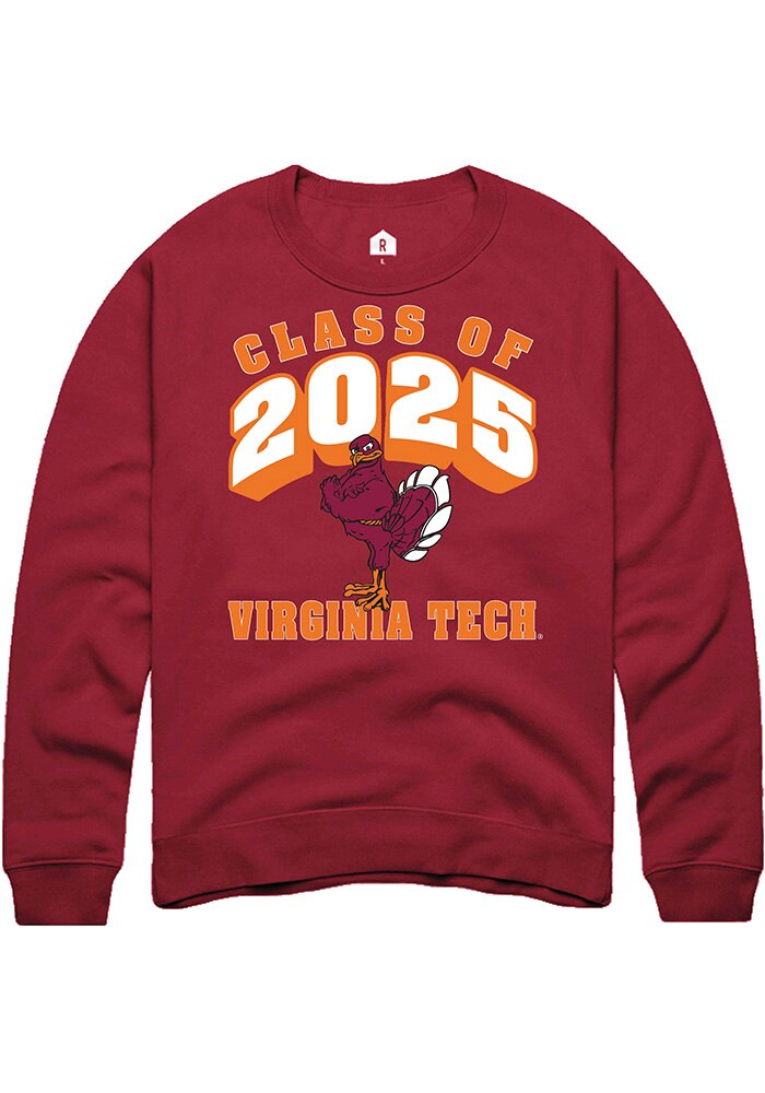 Virginia Tech Hokies Mens Maroon Class of 2025 Long Sleeve Crew Sweatshirt