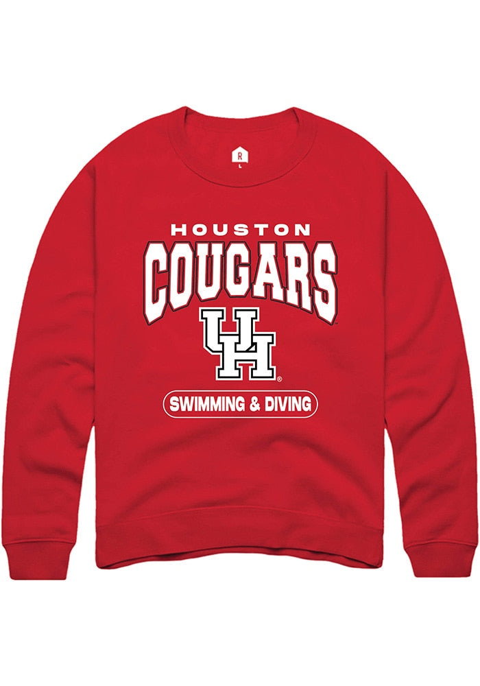Houston Cougars Mens Red Swimming & Diving Long Sleeve Crew Sweatshirt
