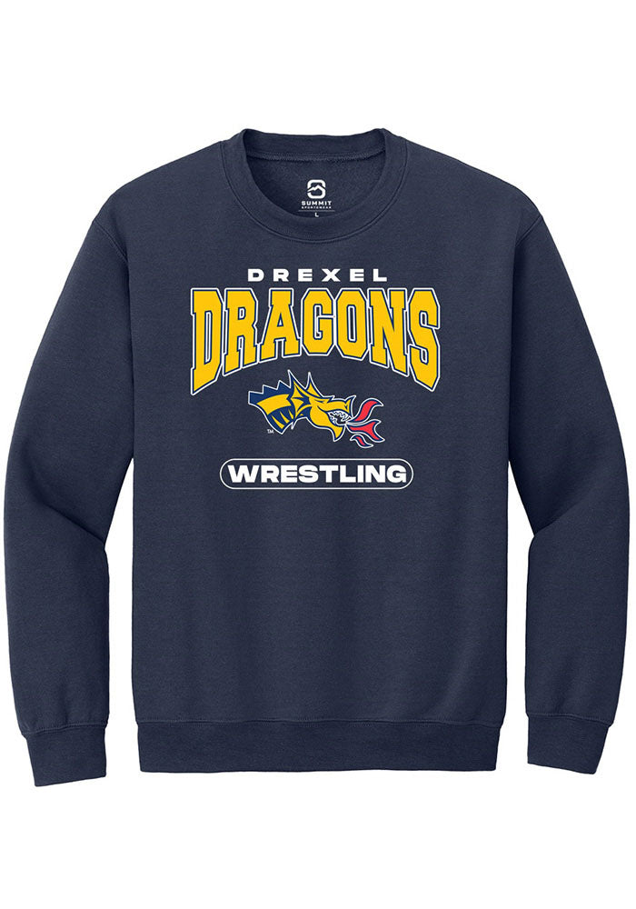 Drexel Dragons Mens Navy Blue Wrestling Long Sleeve Crew Sweatshirt