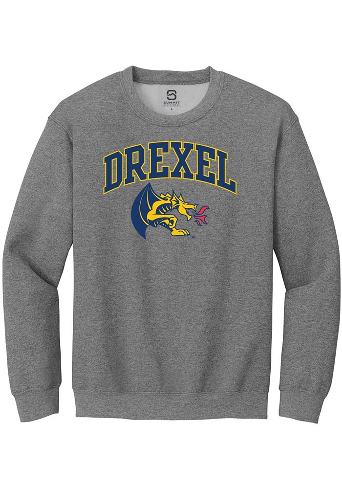 Drexel Dragons Mens Graphite Arch Logo Long Sleeve Crew Sweatshirt