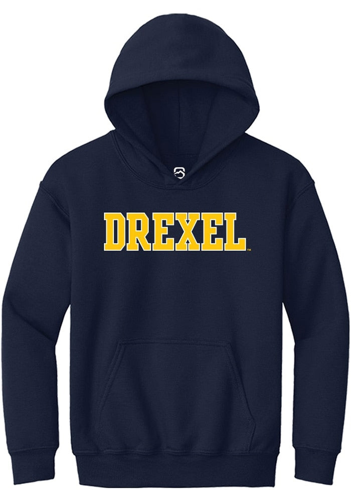 Drexel Dragons Youth Navy Blue Straight Block Long Sleeve Hoodie