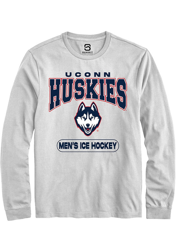 UConn Huskies Unisex Mens Ice Hockey White Long Sleeve T-Shirt