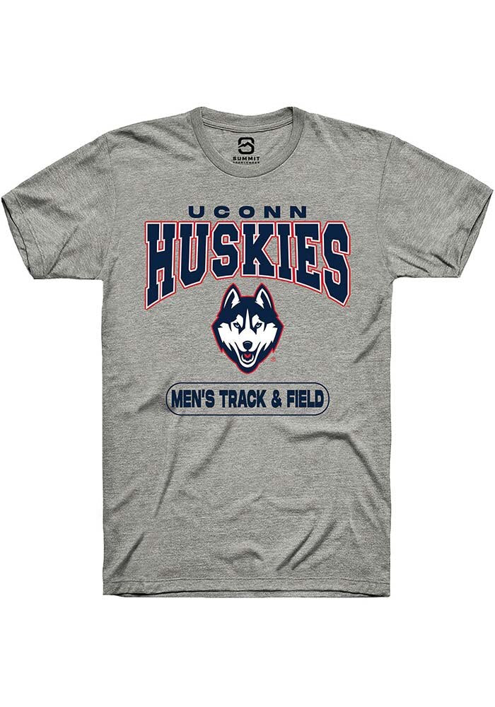 UConn Huskies Unisex Mens Track & Field Heather Grey Short Sleeve T-Shirt