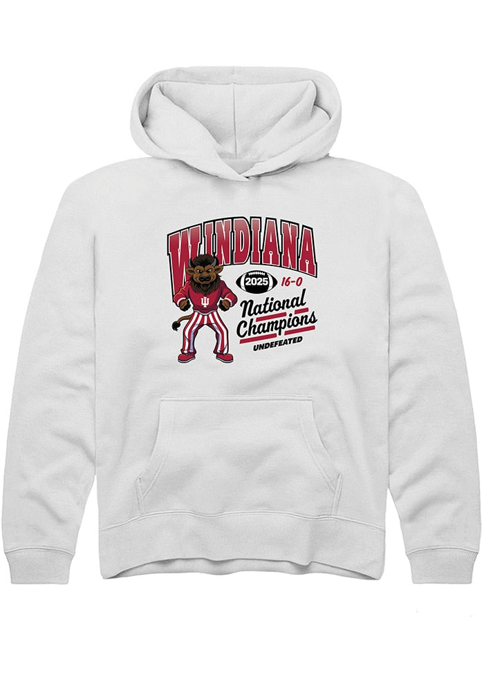 Indiana Hoosiers Youth White Windiana Arch 2025 National Champions Hoodie