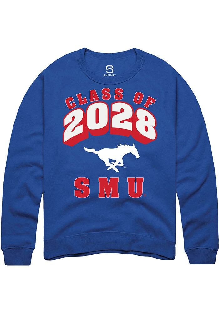 SMU Mustangs Mens Blue Class of 2028 Long Sleeve Crew Sweatshirt