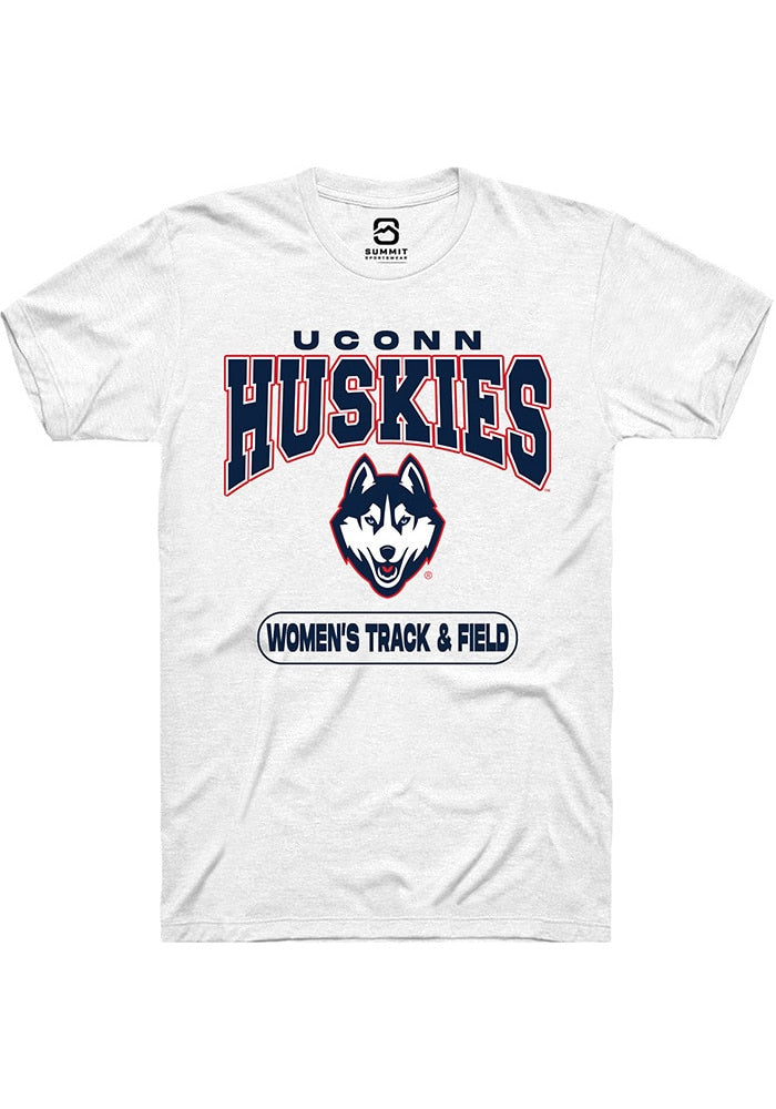 UConn Huskies Unisex Womens Track and Field White Short Sleeve T-Shirt