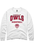 Temple Owls Mens White Basketball Long Sleeve Crew Sweatshirt