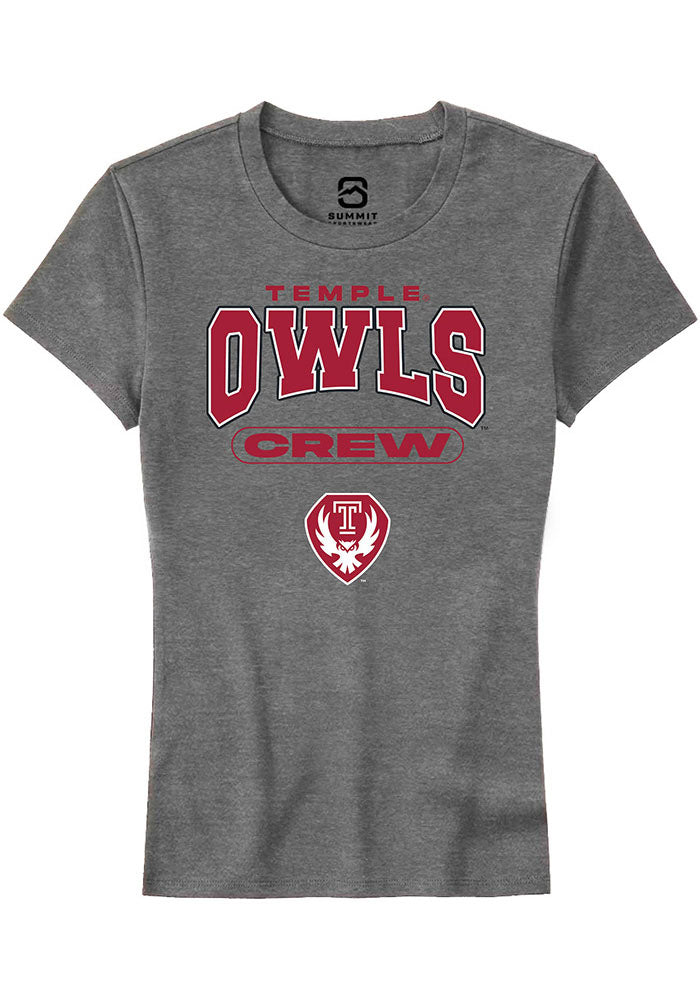Temple Owls Womens Grey Crew Short Sleeve T-Shirt