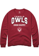 Temple Owls Mens Cardinal Cross Country Long Sleeve Crew Sweatshirt