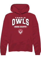 Temple Owls Mens Cardinal Cross Country Long Sleeve Hoodie