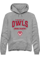 Temple Owls Mens Grey Cross Country Long Sleeve Hoodie
