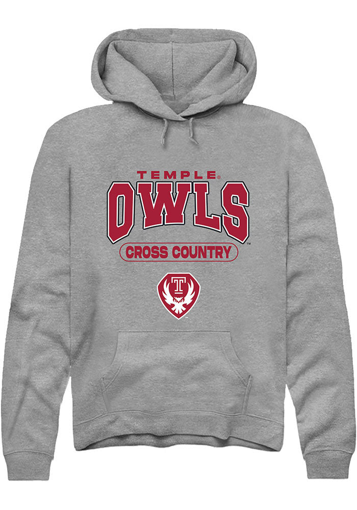 Temple Owls Mens Grey Cross Country Long Sleeve Hoodie