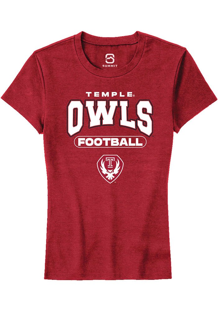 Temple Owls Womens Red Football Short Sleeve T-Shirt