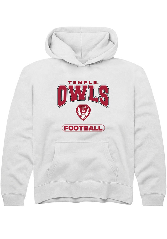 Temple Owls Youth White Football Long Sleeve Hoodie