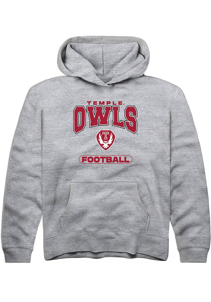 Temple Owls Youth Grey Football Long Sleeve Hoodie