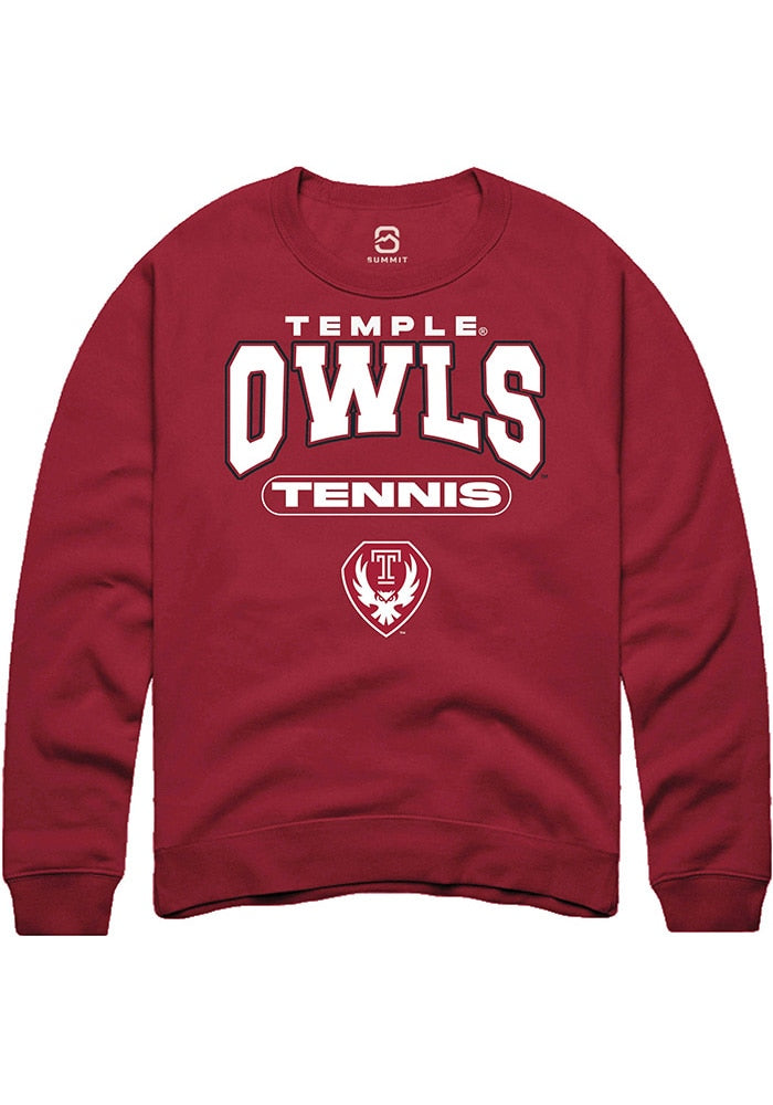 Temple Owls Mens Cardinal Tennis Long Sleeve Crew Sweatshirt