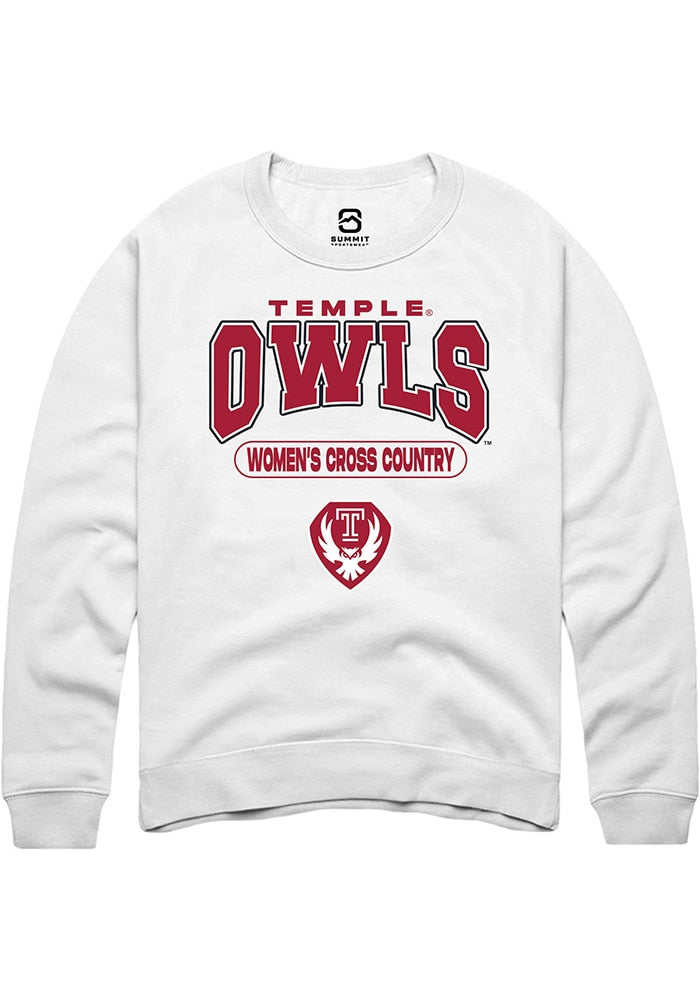 Temple Owls Mens White Women's Cross Country Long Sleeve Crew Sweatshirt