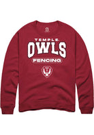 Temple Owls Mens Cardinal Fencing Long Sleeve Crew Sweatshirt