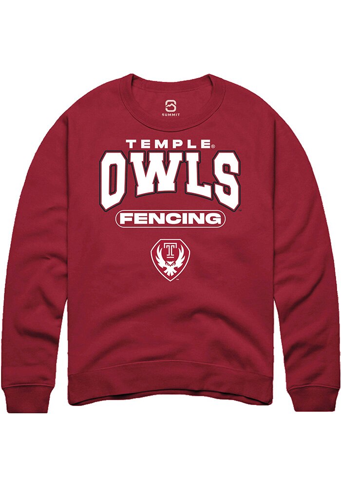 Temple Owls Mens Cardinal Fencing Long Sleeve Crew Sweatshirt