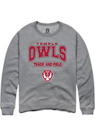 Temple Owls Mens Grey Track and Field Long Sleeve Crew Sweatshirt