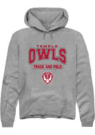 Temple Owls Mens Grey Track and Field Long Sleeve Hoodie