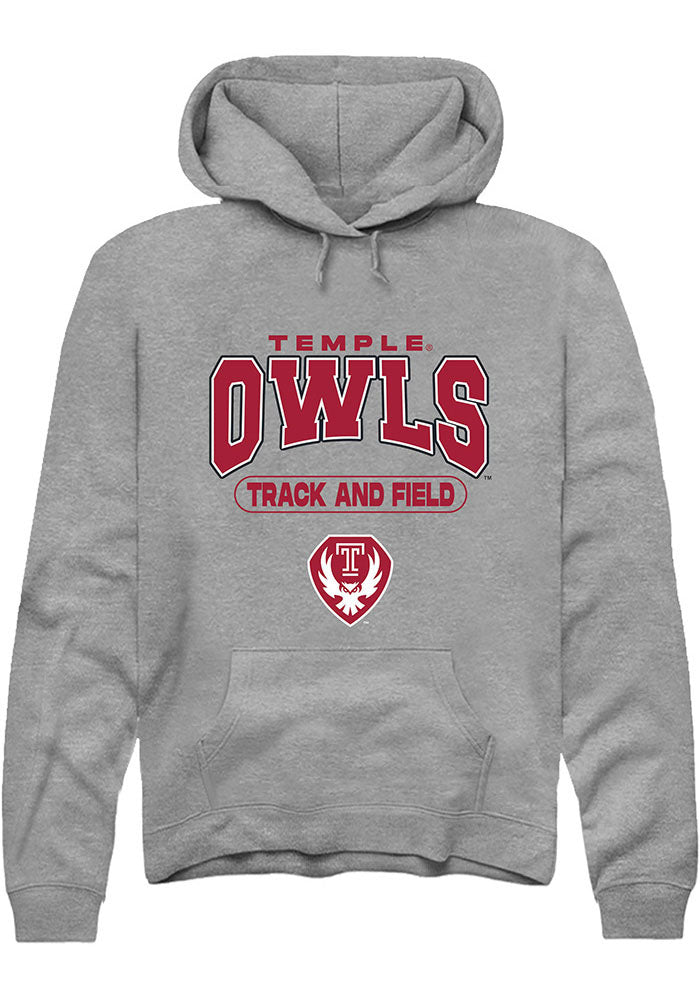 Temple Owls Mens Grey Track and Field Long Sleeve Hoodie