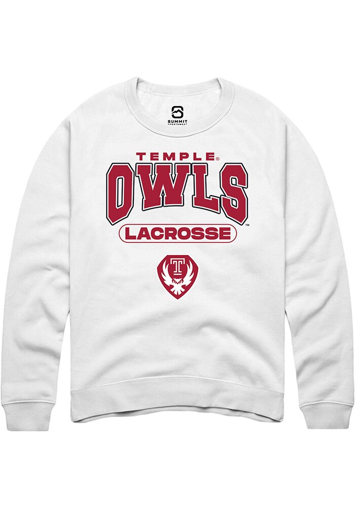 Temple Owls Mens White Lacrosse Long Sleeve Crew Sweatshirt
