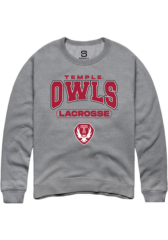 Temple Owls Mens Grey Lacrosse Long Sleeve Crew Sweatshirt