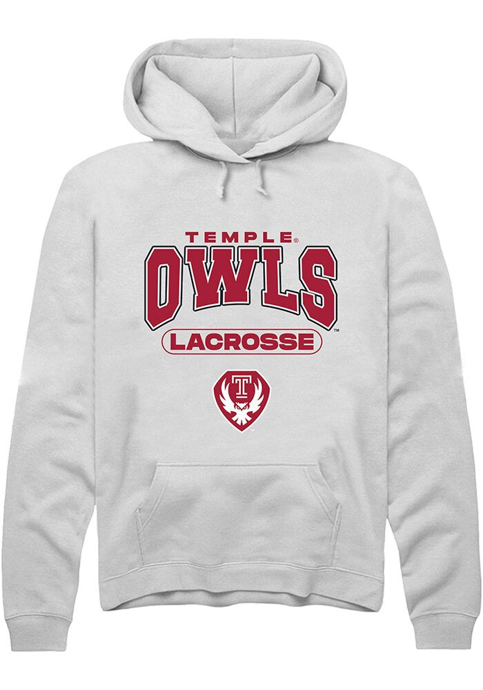 Temple Owls Mens White Lacrosse Long Sleeve Hoodie