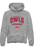 Temple Owls Mens Grey Lacrosse Long Sleeve Hoodie