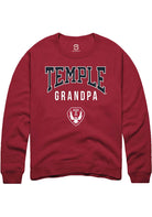 Temple Owls Mens Cardinal Grandpa Long Sleeve Crew Sweatshirt