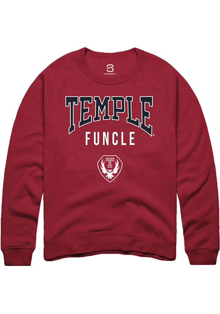Temple Owls Mens Cardinal Funcle Long Sleeve Crew Sweatshirt