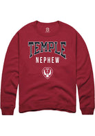 Temple Owls Mens Cardinal Nephew Long Sleeve Crew Sweatshirt