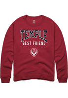 Temple Owls Mens Cardinal Best Friend Long Sleeve Crew Sweatshirt