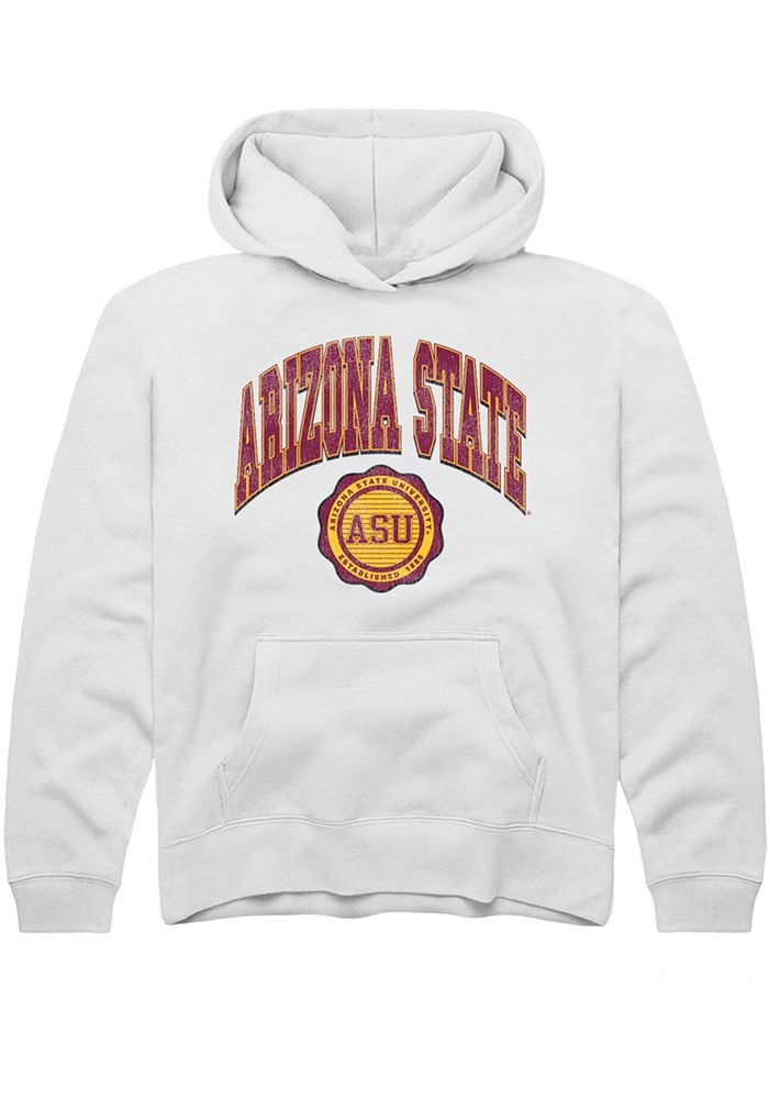 Arizona State Sun Devils Youth White Arch Seal Long Sleeve Hoodie