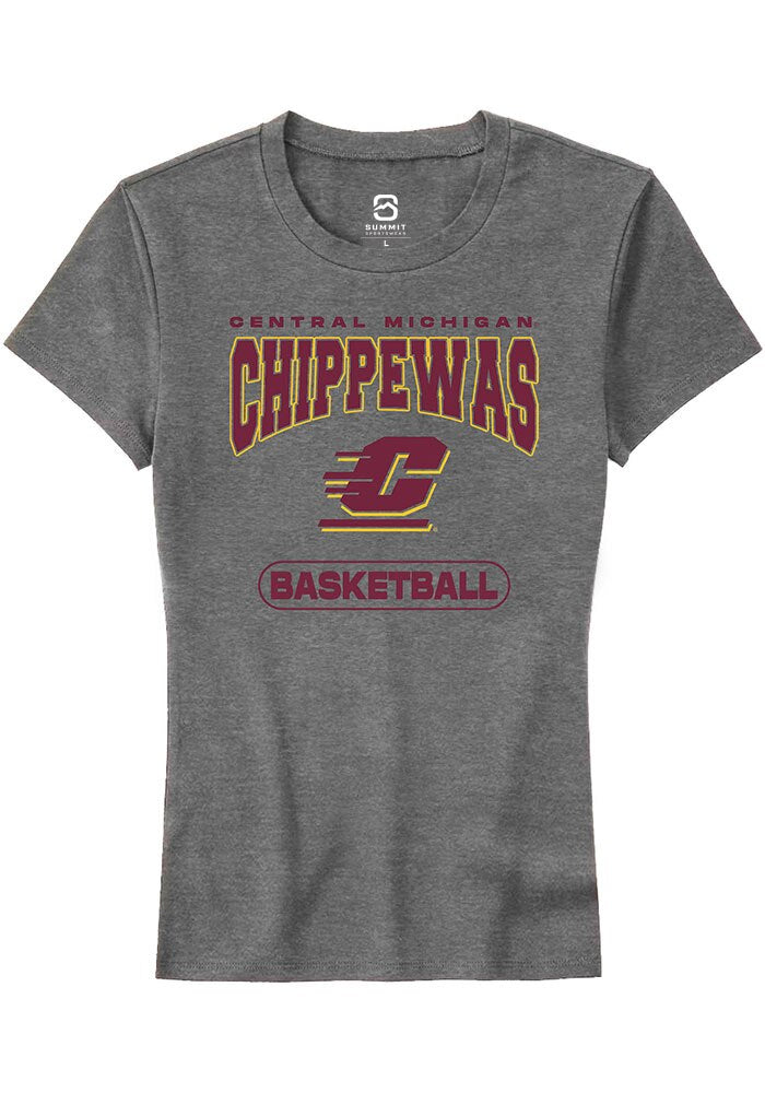 Central Michigan Chippewas Womens Grey Basketball Short Sleeve T-Shirt