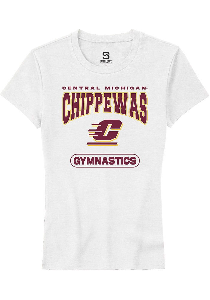 Central Michigan Chippewas Womens White Gymnastics Short Sleeve T-Shirt