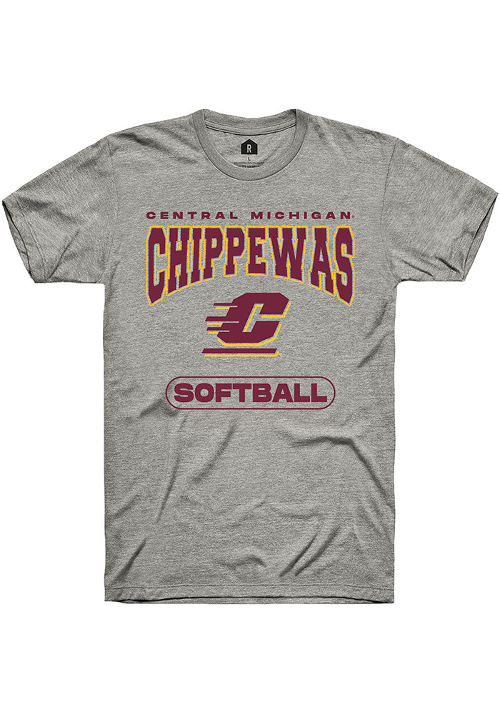 Central Michigan Chippewas Grey Softball Short Sleeve T-Shirt