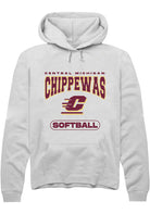 Central Michigan Chippewas Mens White Softball Long Sleeve Hoodie