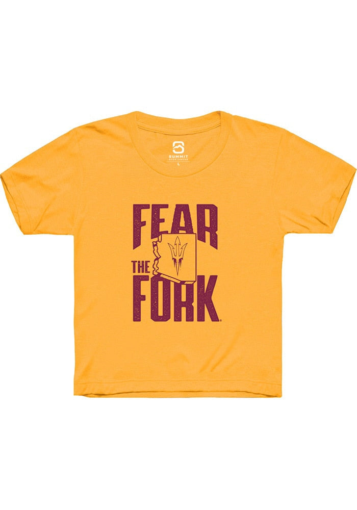 Arizona State Sun Devils Youth Gold Fear the Fork Short Sleeve T-Shirt