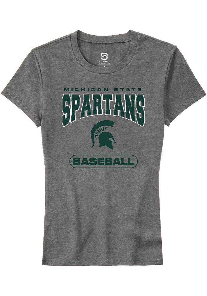 Michigan State Spartans Womens Grey Baseball Short Sleeve T-Shirt