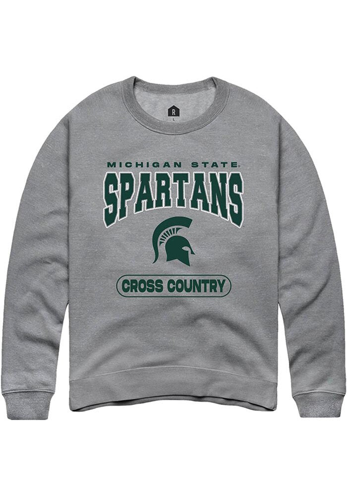 Michigan State Spartans Mens Grey Cross Country Long Sleeve Crew Sweatshirt