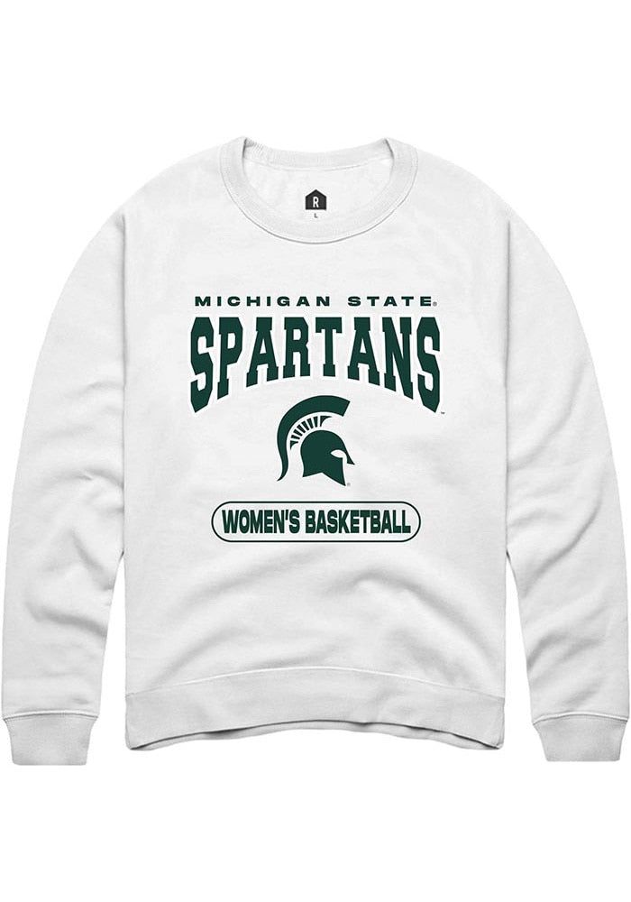 Michigan State Spartans Mens White Women's Basketball Long Sleeve Crew Sweatshirt