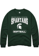 Michigan State Spartans Mens Green Softball Long Sleeve Crew Sweatshirt