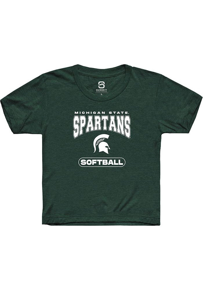 Michigan State Spartans Youth Green Softball Short Sleeve T-Shirt