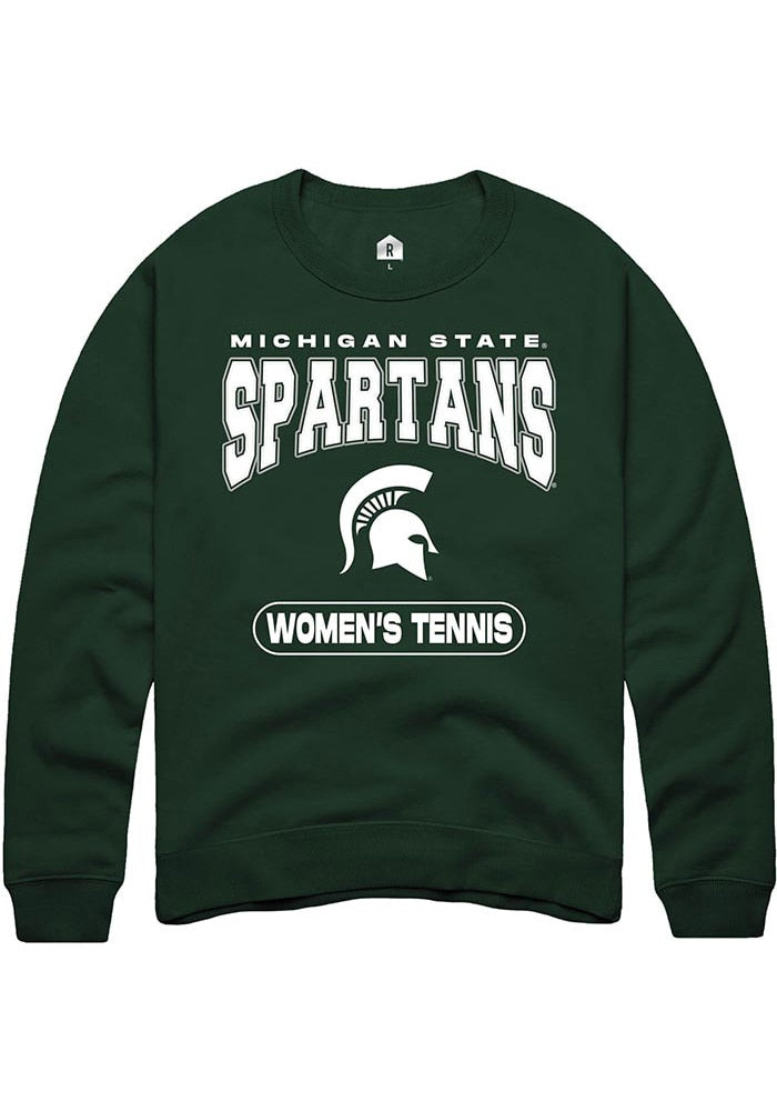 Michigan State Spartans Mens Green Women's Tennis Long Sleeve Crew Sweatshirt